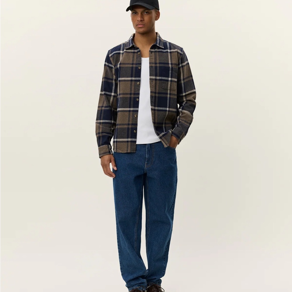 Les Deux Blue The Jeremy Flannel Plaid Casual Button Down Shirt for Men